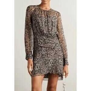 Veronica Beard Palmora Silk Paisley Ruched Mini Dress Marine Blue Multi Size 2